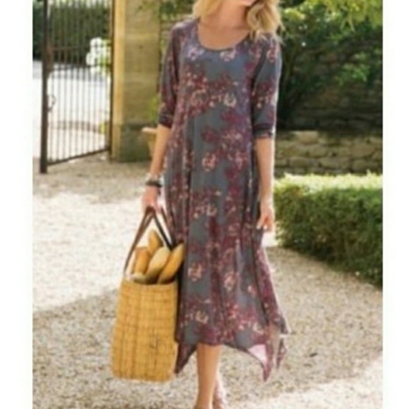 Soft Surroundings Dresses & Skirts - Soft Surroundings Rosalee Muted Floral Jersey Maxi Scoopneck Dress